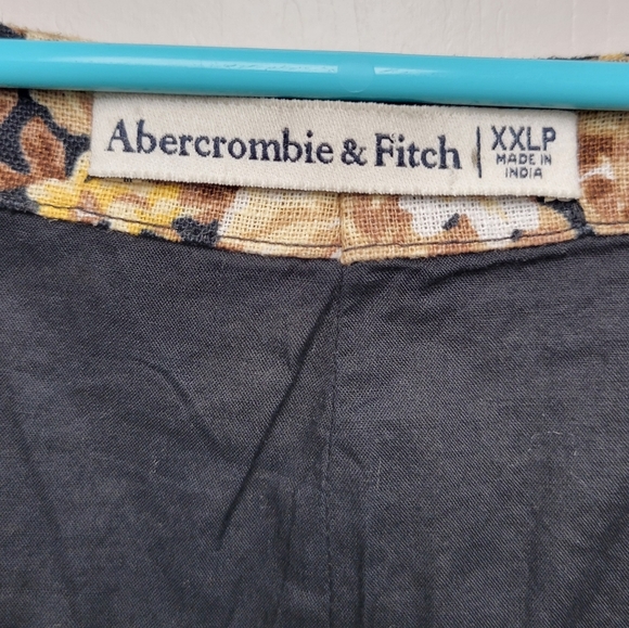Abercrombie & Fitch Black Floral Cotton Linen Mini Dress Size XXLP Sundress - Picture 4 of 11